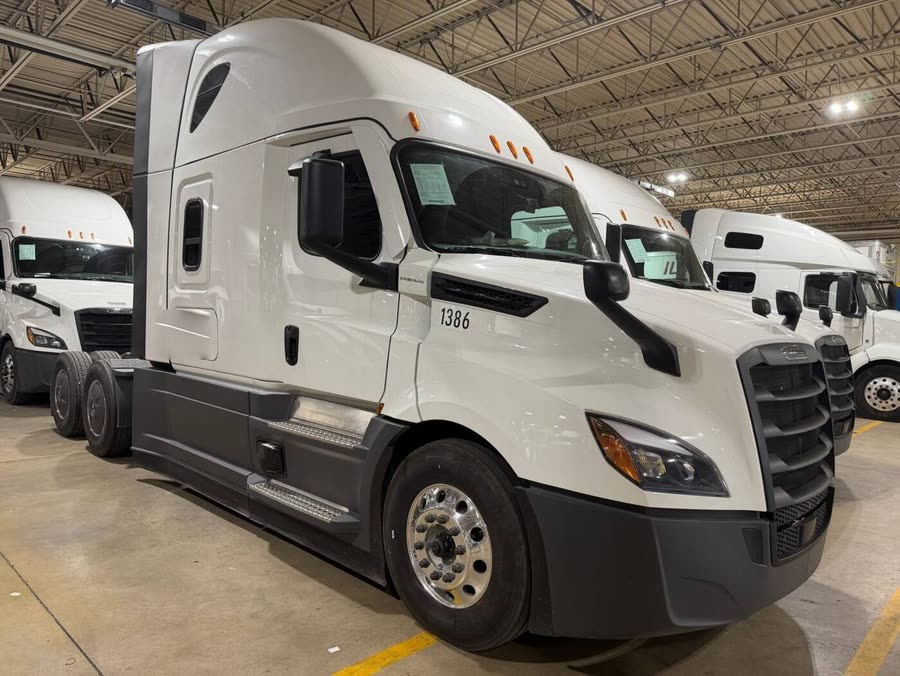 Freightliner sleeper cab parked at the maintenance facility